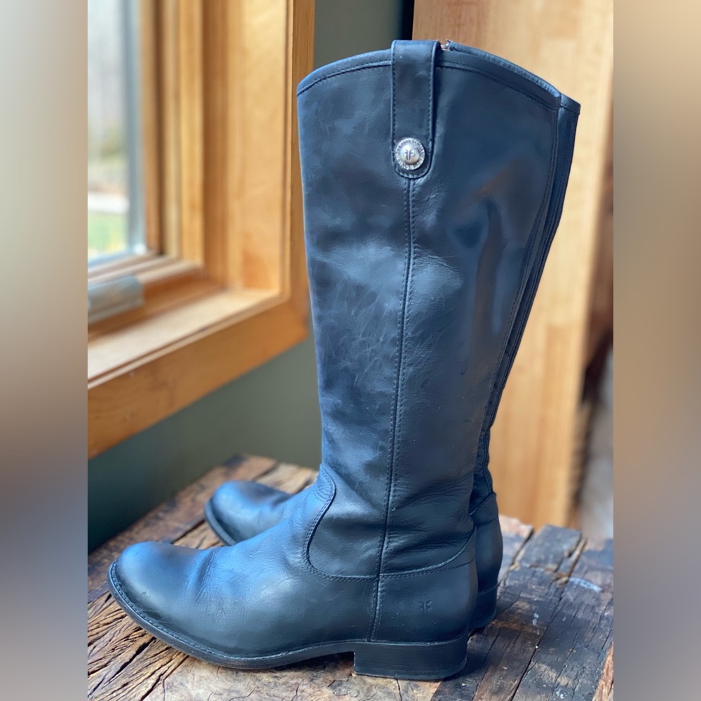 Frye Melissa Black Leather Button Boot